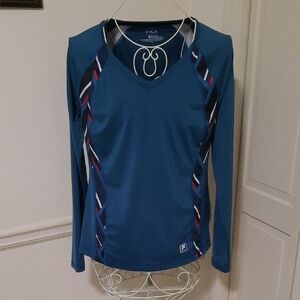Fila Women's Blue and Navy Stripe Long Sleeve Top